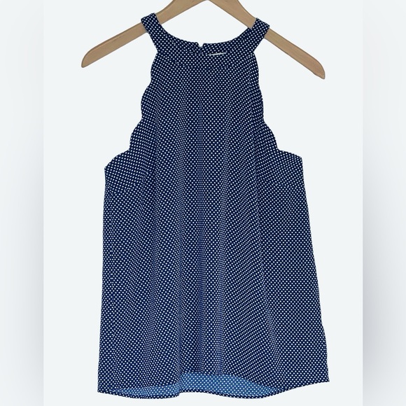 Monteau Sleeveless Top Size Medium Navy Blue W/ White polka dots Tunic Blouse - Picture 3 of 9